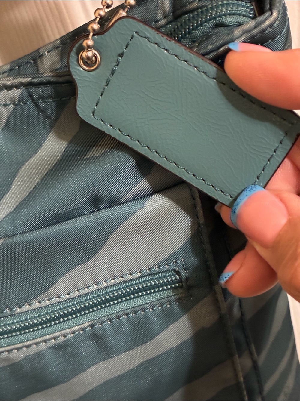 Coach Teal Zebra-Print nylon Crossbody Shoulder Bag - Picture 5 of 10